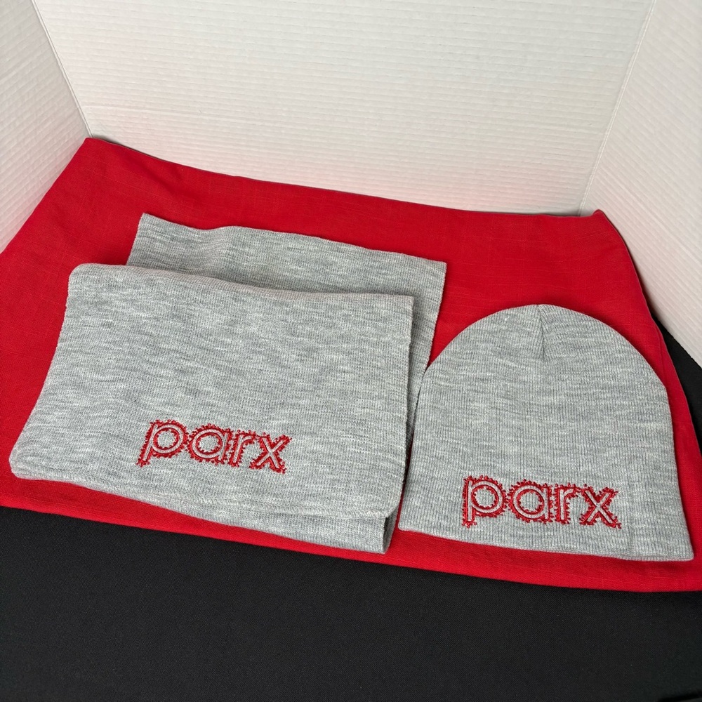 Beanie gray cap with scarf and logo high-quality casual wear unisex- NWOT